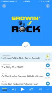 Growin' Up Rock podcast page in Stitcher