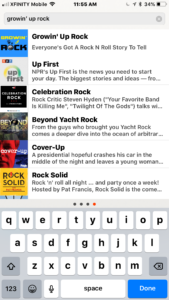 Type Growin' Up Rock podcast in Stitcher search bar 
